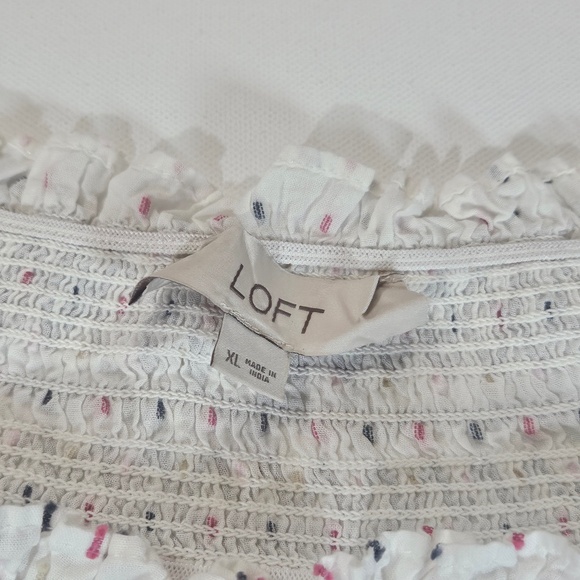 LOFT Blouse Womens XL Smocked Neck Puff Sleeve Embroidered Peasant Boho Top - Picture 4 of 7